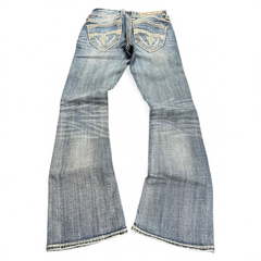 TWC Vintage Rock Revival Bootcut Jeans in Blau mit aufwendigen Stickereien auf den Gesäßtaschen