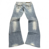 TWC Vintage Rock Revival Damen Bootcut Jeans in verwaschenem Blau mit aufwendigen Gesäßtaschen-Stickereien