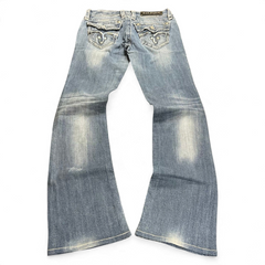 TWC Vintage Rock Revival Damen Bootcut Jeans in verwaschenem Blau mit aufwendigen Gesäßtaschen-Stickereien