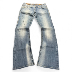 TWC Vintage Rock Revival Damen Bootcut Jeans in verwaschenem Blau mit Ziernähten und Vintage-Waschung