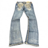 TWC Vintage Rock Revival Bootcut Jeans in Blau mit aufwendigen Stickereien auf den Gesäßtaschen