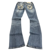 TWC Vintage Miss Me Bootcut Jeans in Blau mit verzierten Gesäßtaschen und Used-Look-Waschung
