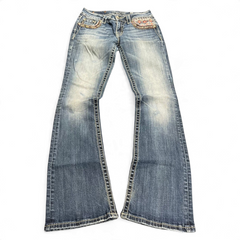 TWC Vintage Damen Miss Me Bootcut Jeans in Blau mit verzierten Taschen und Used-Look