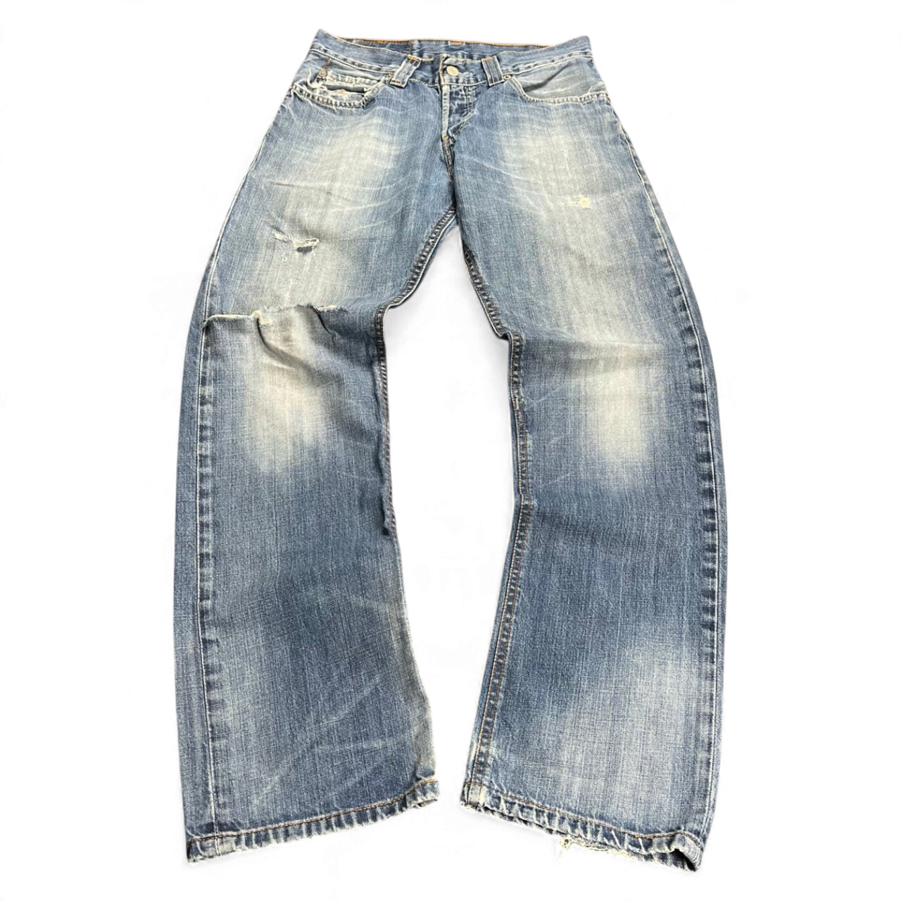 TWC Vintage Levi's 512 Jeans in verwaschenem Blau mit Distressed-Details und geradem Beinverlauf