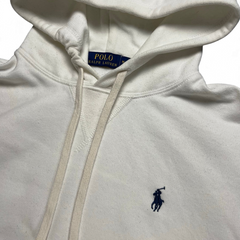 TWC Vintage Ralph Lauren Kapuzenpullover in Weiß mit blauem Logo-Stick und Kordelzug