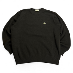 Schwarzer Lacoste Pullover von TWC Vintage mit klassischem Rundhalsausschnitt und gesticktem Krokodil-Logo