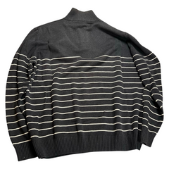 TWC Vintage Lacoste Strickpullover mit Reißverschluss, schwarz mit weißen Querstreifen, Rückansicht