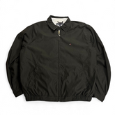 Schwarze TWC Vintage Tommy Hilfiger Harrington Jacke mit Reißverschluss und kleinem Logo-Stick auf der Brust