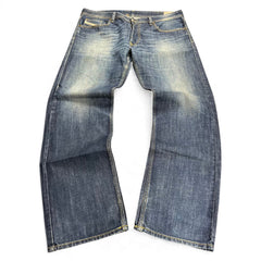 TWC Vintage Diesel Larkee Straight Jeans in blauem Denim mit Used-Waschung und geradem Bein