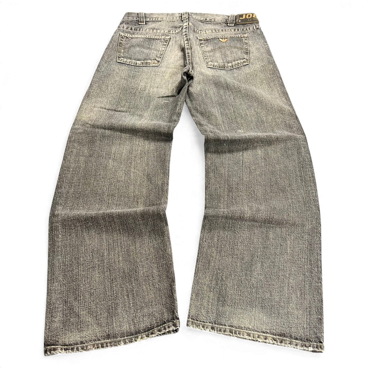 TWC Vintage Armani Jeans in verwaschenem Grau mit weitem Schnitt und Gesäßtaschen-Logo, Rückansicht