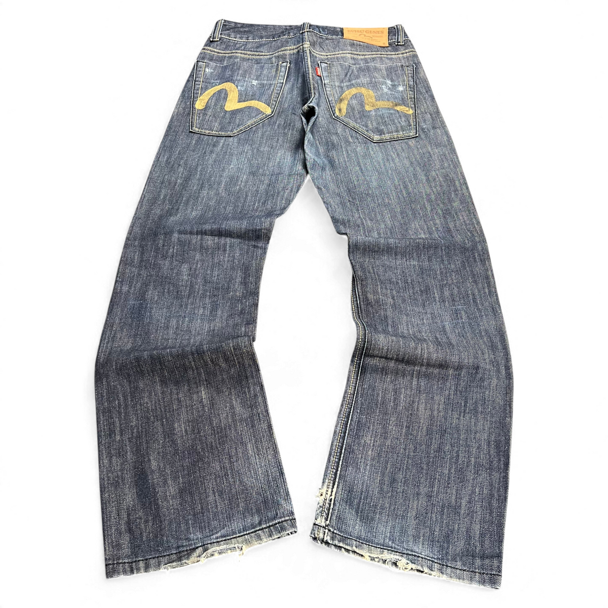TWC Vintage Jeans aus dunkelblauem Denim mit charakteristischem gelbem Seagull-Print auf den Gesäßtaschen