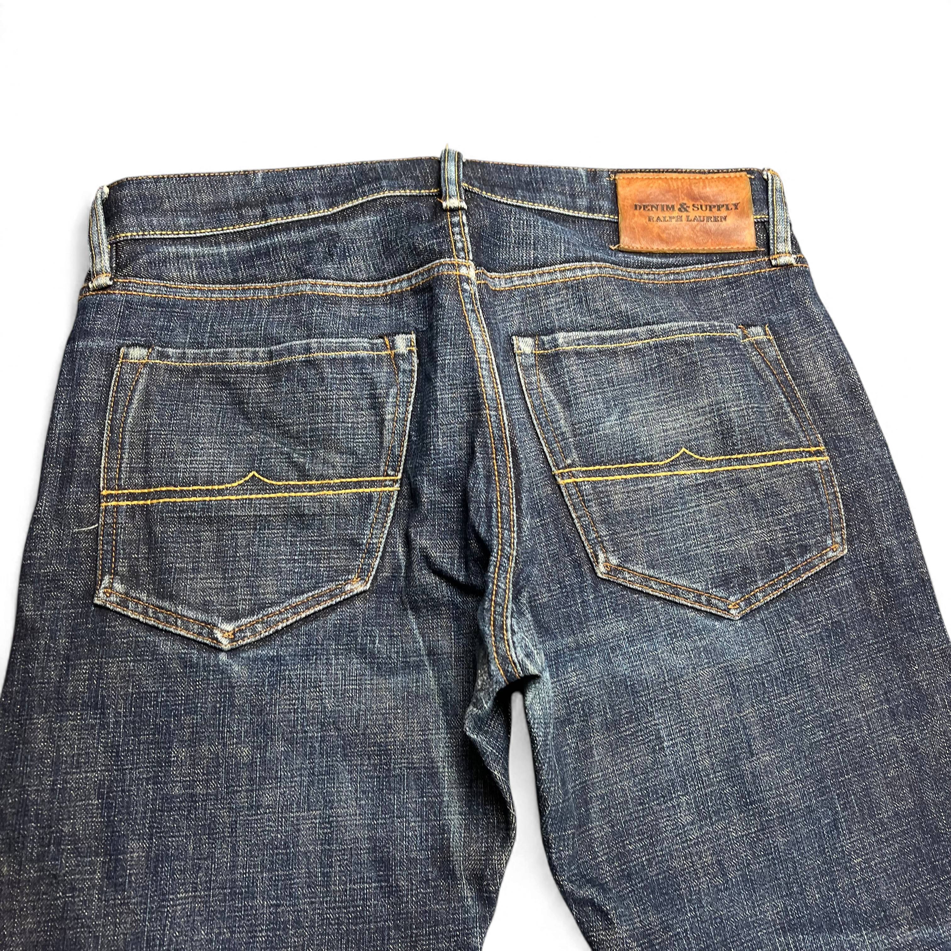 TWC Vintage Ralph Lauren Denim & Supply Jeans aus japanischem Selvedge-Denim in Dunkelblau mit Leder-Patch