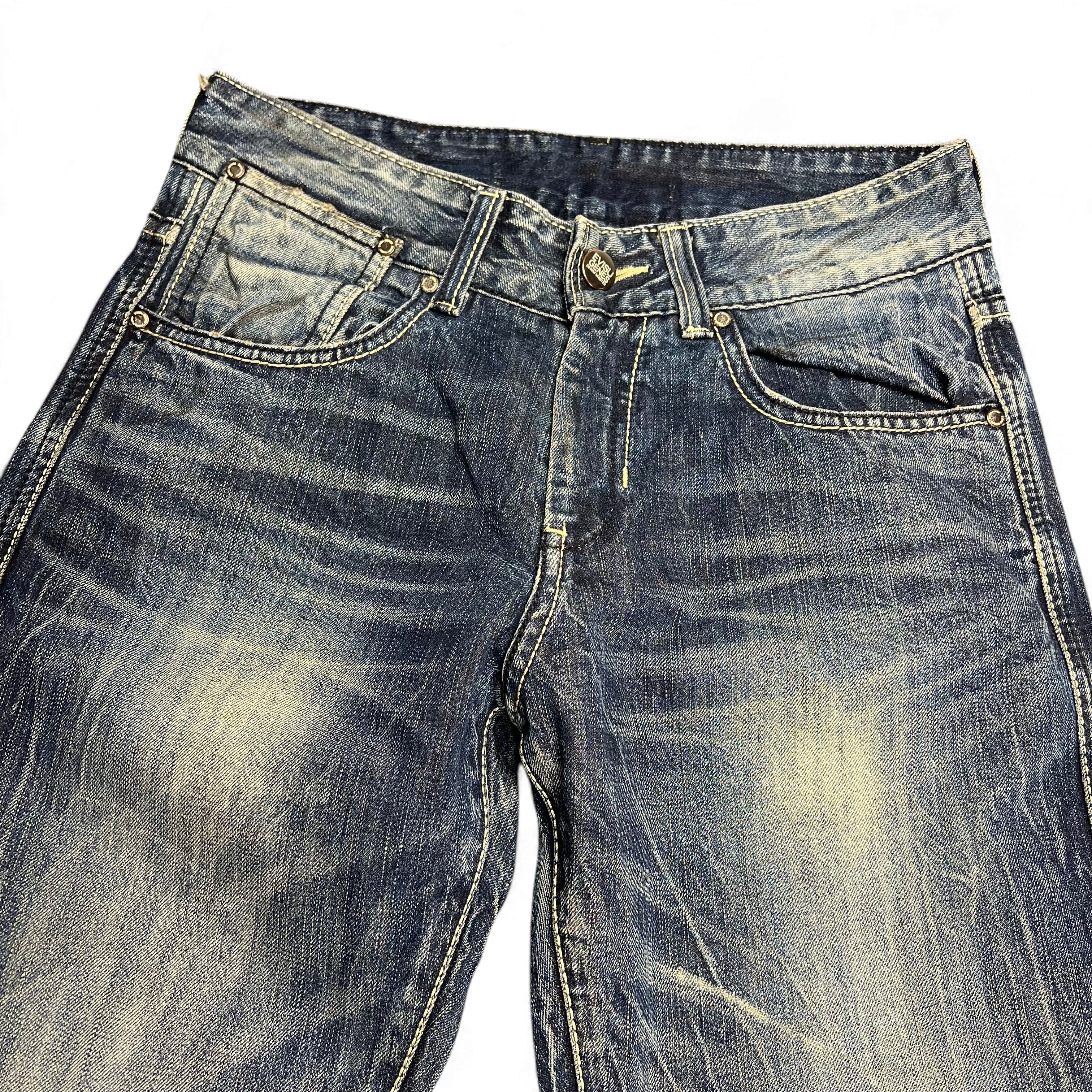 TWC Vintage Evisu KC Straight Jeans in verwaschenem Blau mit klassischem Five-Pocket-Design und Knopfverschluss