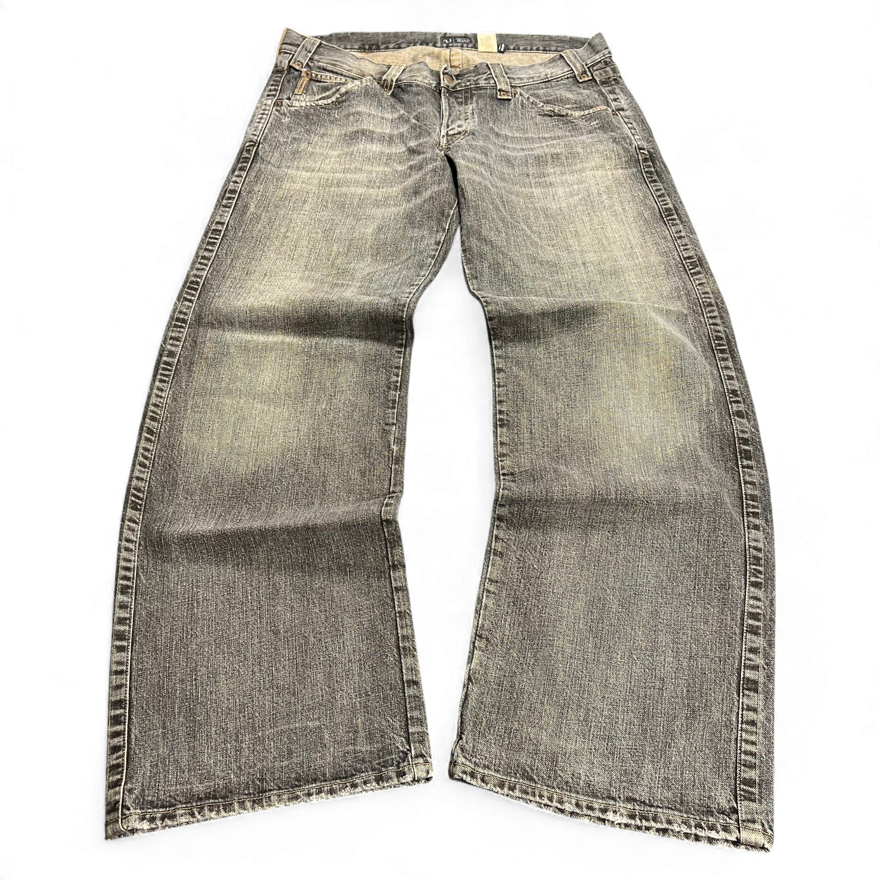 TWC Vintage Armani Jeans im Baggy-Schnitt mit verwaschener grauer Waschung und weitem Bein