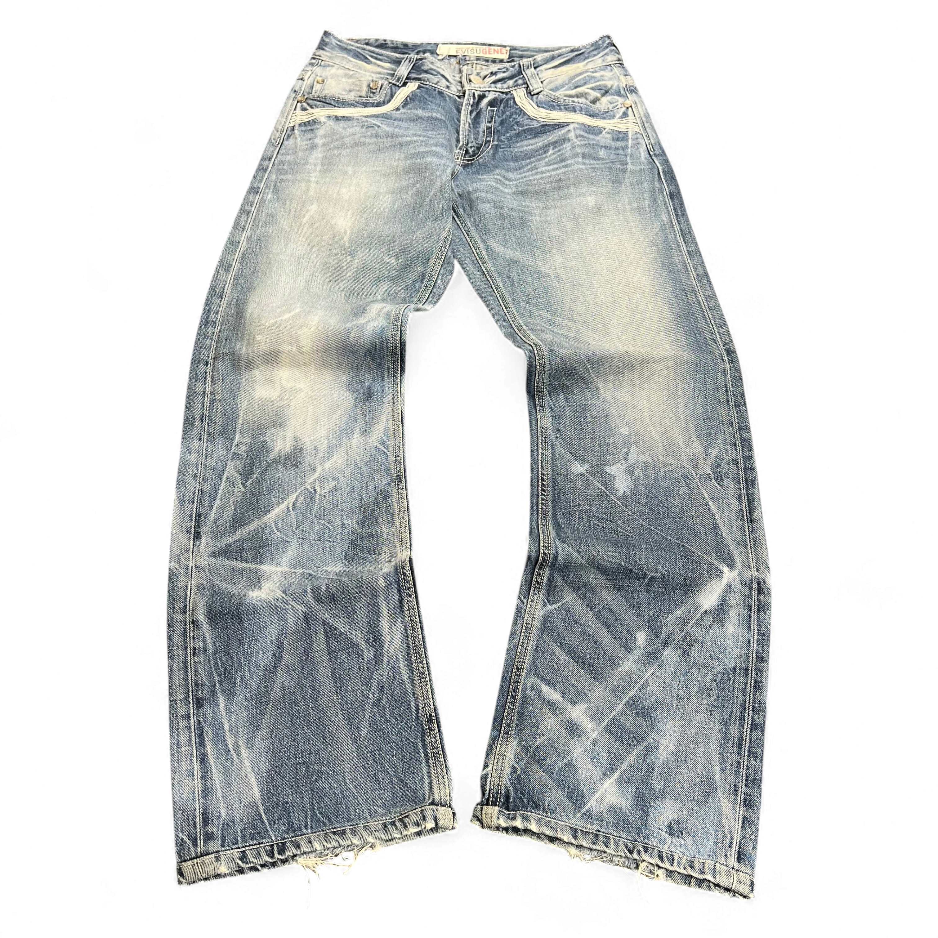 TWC Vintage Evisu KC Straight Jeans in verwaschenem Blau mit Vintage-Waschung und geradem Bein
