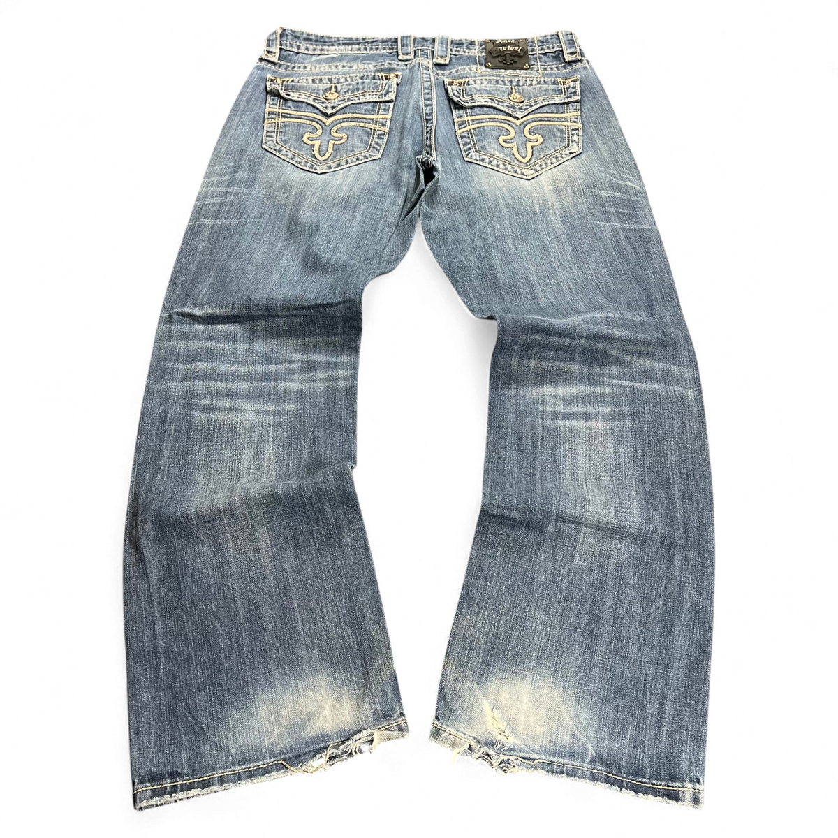 TWC Vintage Rock Revival Straight Jeans in blauem Denim mit aufwendigen Stickereien auf den Gesäßtaschen