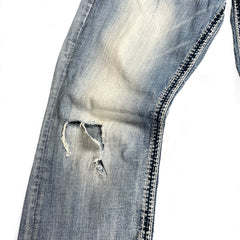 TWC Vintage Rock Revival Jeans in hellblauem Denim mit Distressed-Effekt und markanten Ziernähten am Bein