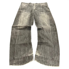 TWC Vintage Evisu KC Baggy Jeans in verwaschenem Grau mit weitem Bein und ausgefransten Säumen
