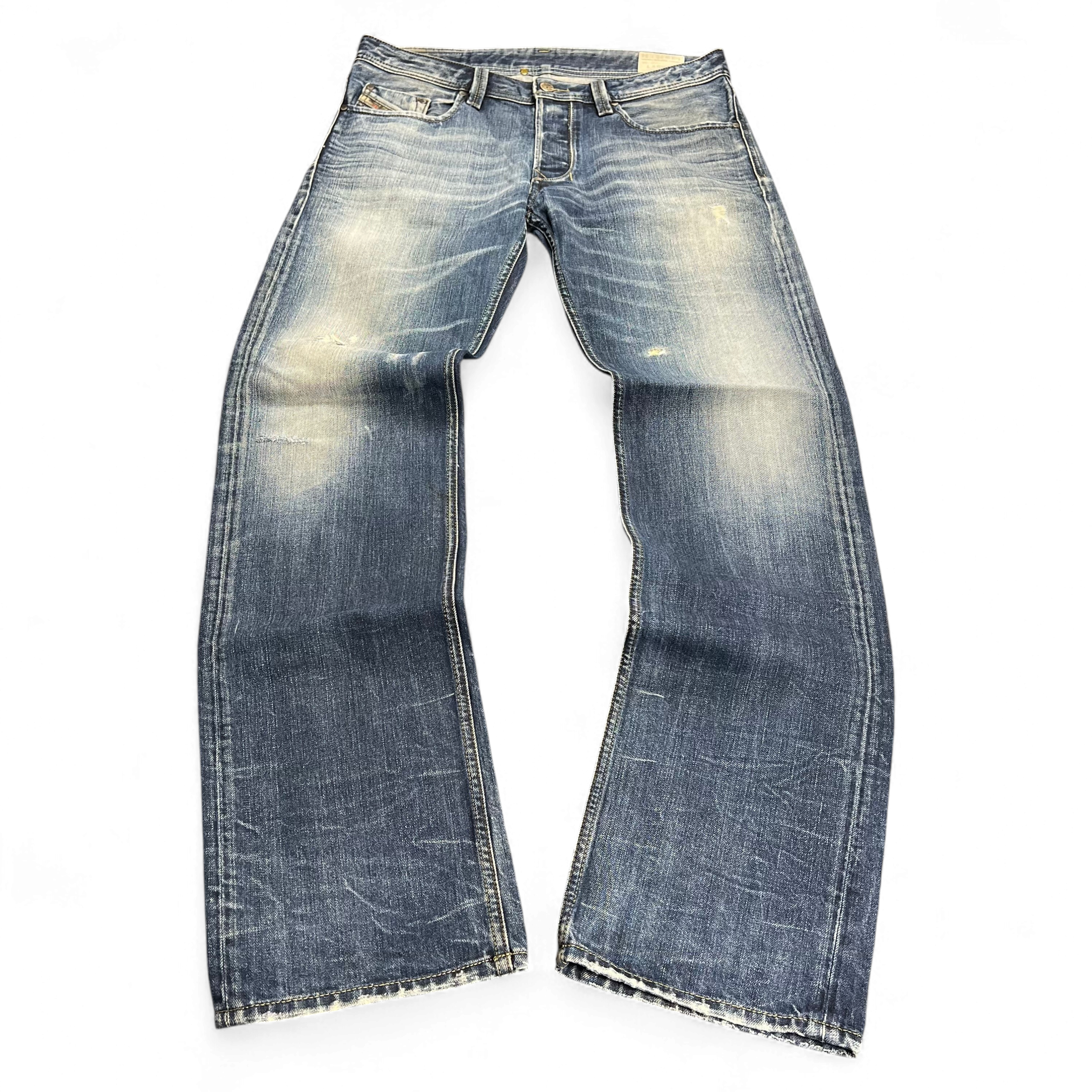 TWC Vintage Diesel Larkee Straight Jeans in verwaschenem Blau mit Vintage-Waschung und geradem Schnitt
