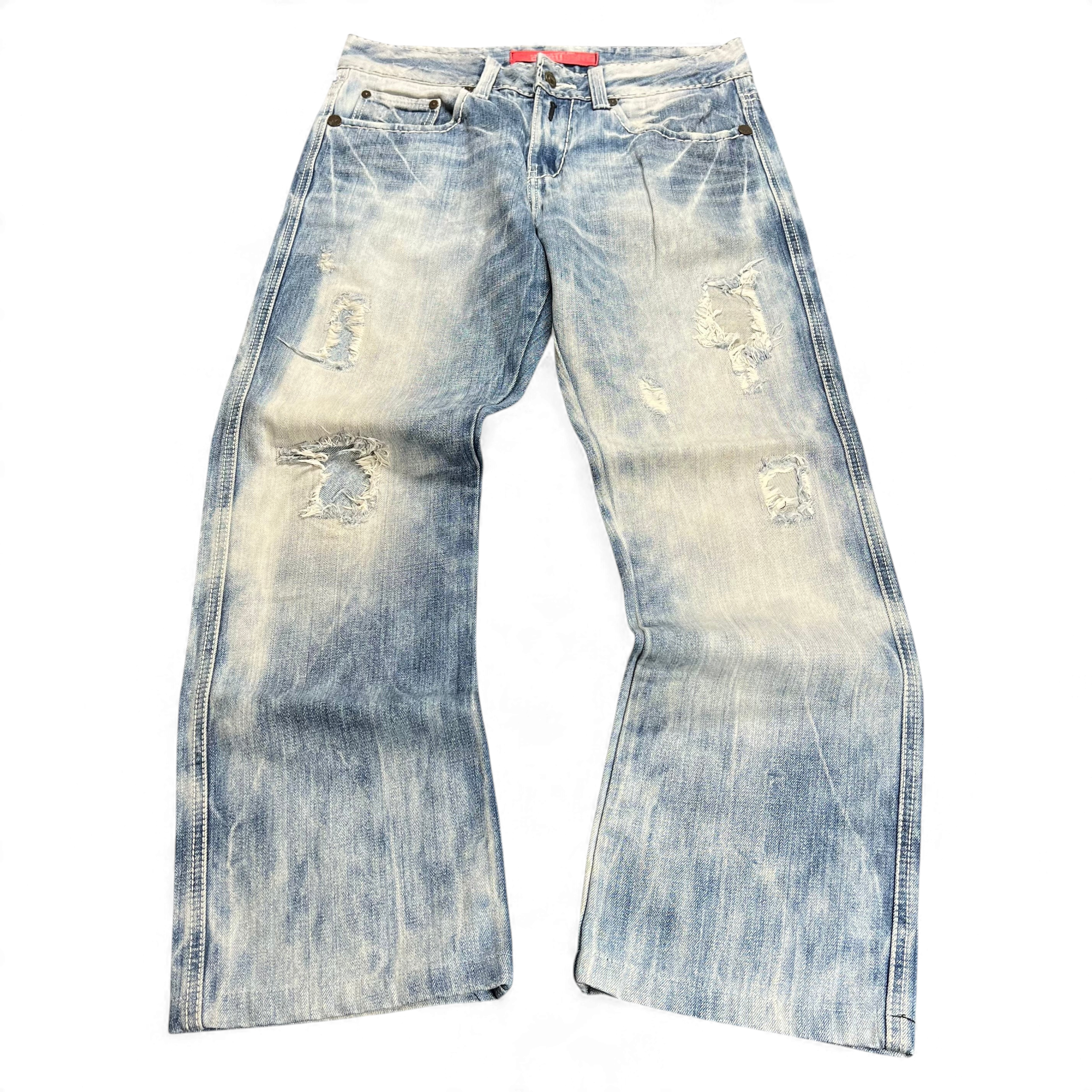 TWC Vintage Evisu KC Baggy Jeans in hellblauem Denim mit Distressed-Optik und weitem Bein