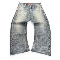 TWC Vintage Evisu Straight Jeans in verwaschenem Blau mit Vintage-Waschung und geradem Schnitt