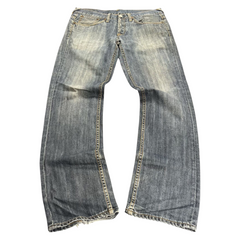 TWC Vintage Evisu Straight Jeans in verwaschenem Blau mit geradem Schnitt und markanten Kontrastnähten