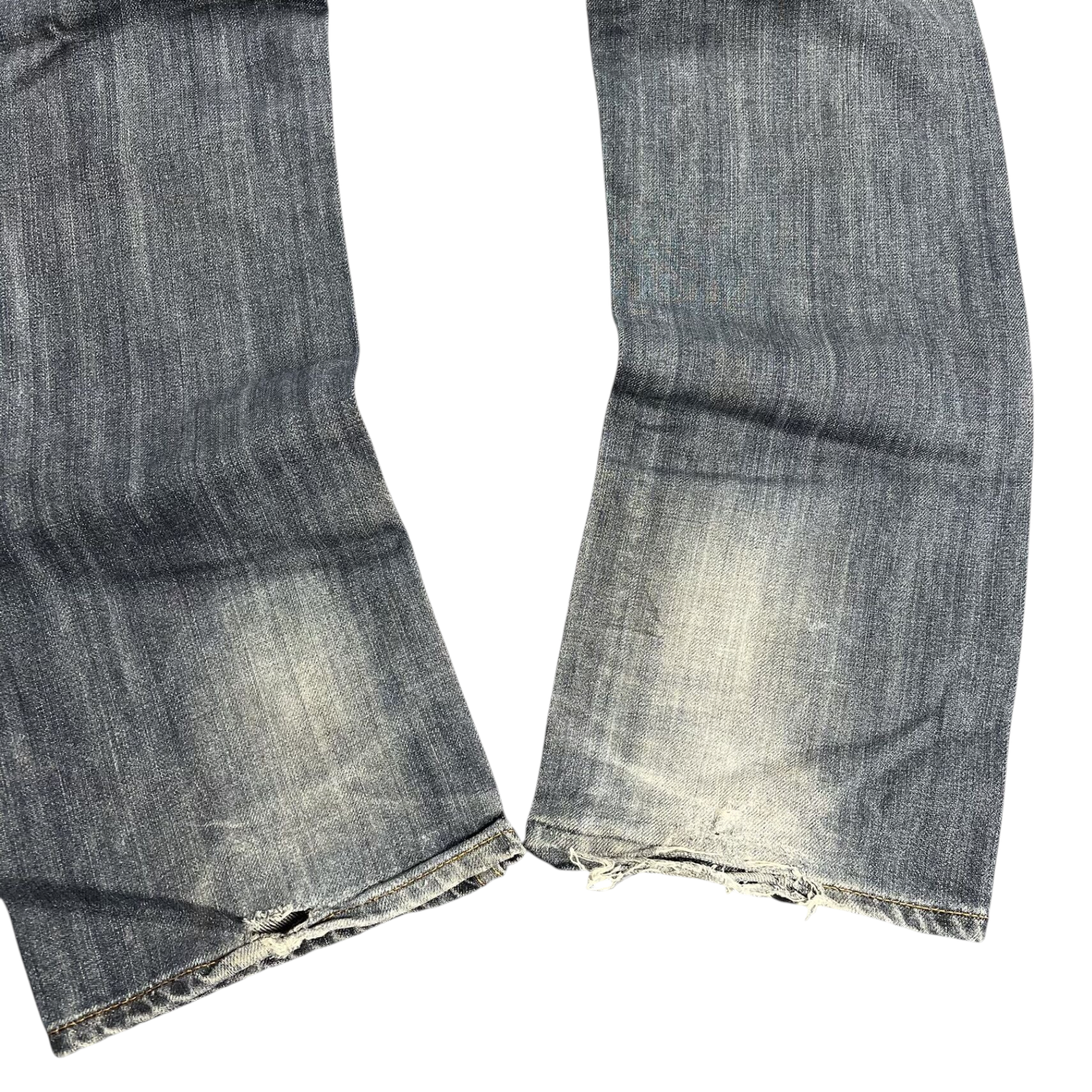 TWC Vintage Evisu Straight Jeans in verwaschenem Grau mit abgenutzten Säumen und Vintage-Waschung