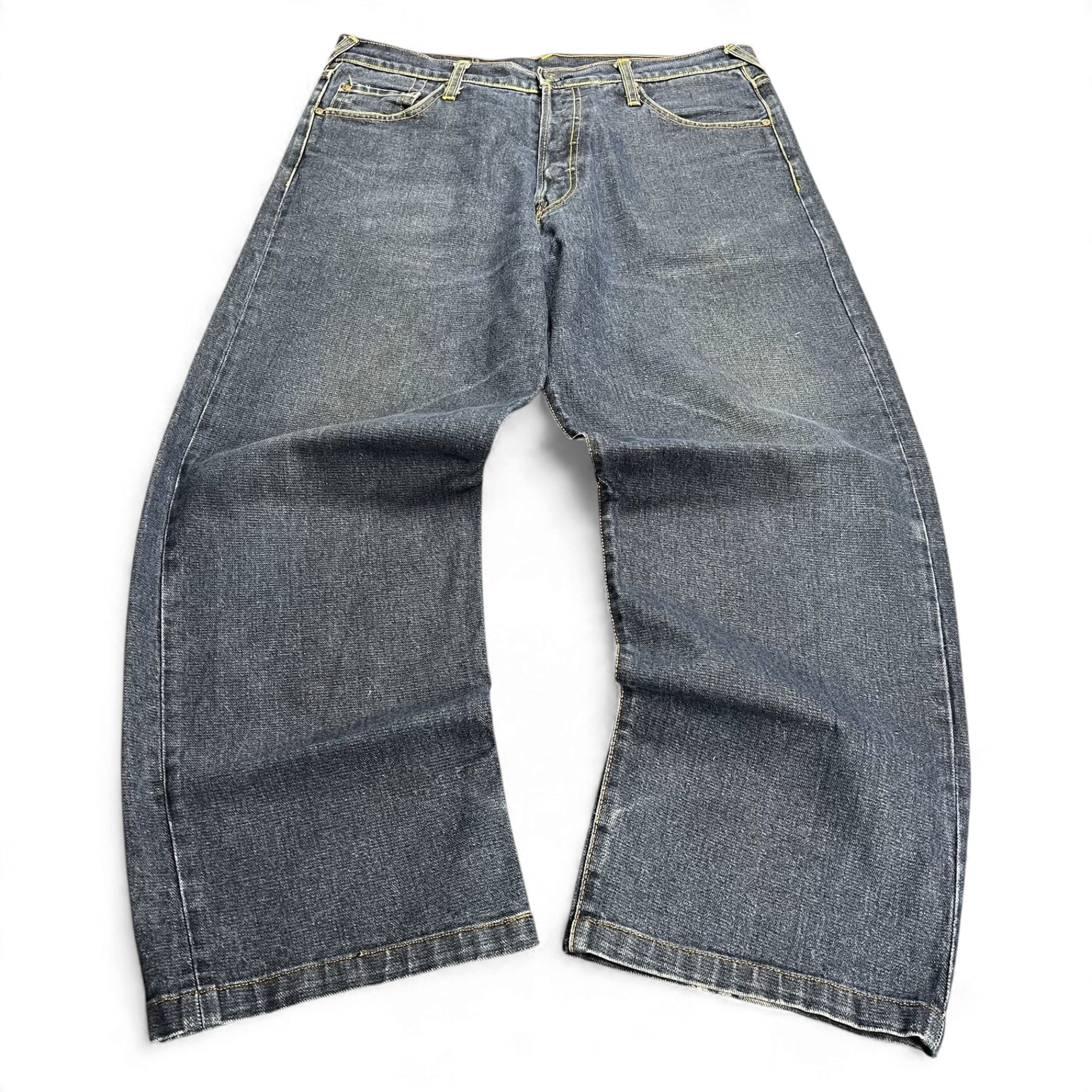 TWC Vintage Evisu Jeans mit geradem Bein in verwaschenem Blau aus strapazierfähigem Denim