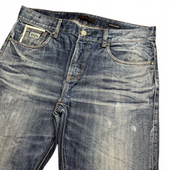 TWC Vintage Evisu Straight Jeans in verwaschenem Blau mit klassischem Five-Pocket-Design und Used-Look