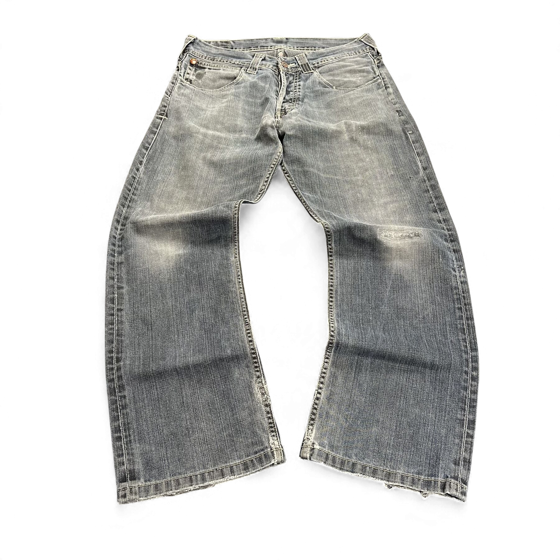 TWC Vintage Evisu Jeans mit geradem Schnitt in verwaschenem Blau aus Denim mit leichten Abnutzungsspuren