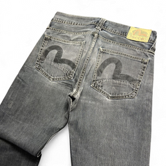 TWC Vintage Evisu Straight Jeans in verwaschenem Grau mit ikonischem Seagull-Logo auf den Gesäßtaschen