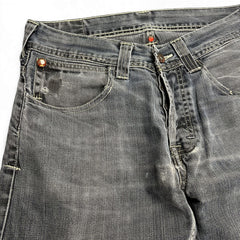 TWC Vintage Evisu Straight Jeans in verwaschenem Schwarz mit Knopfleiste und markanten Nieten