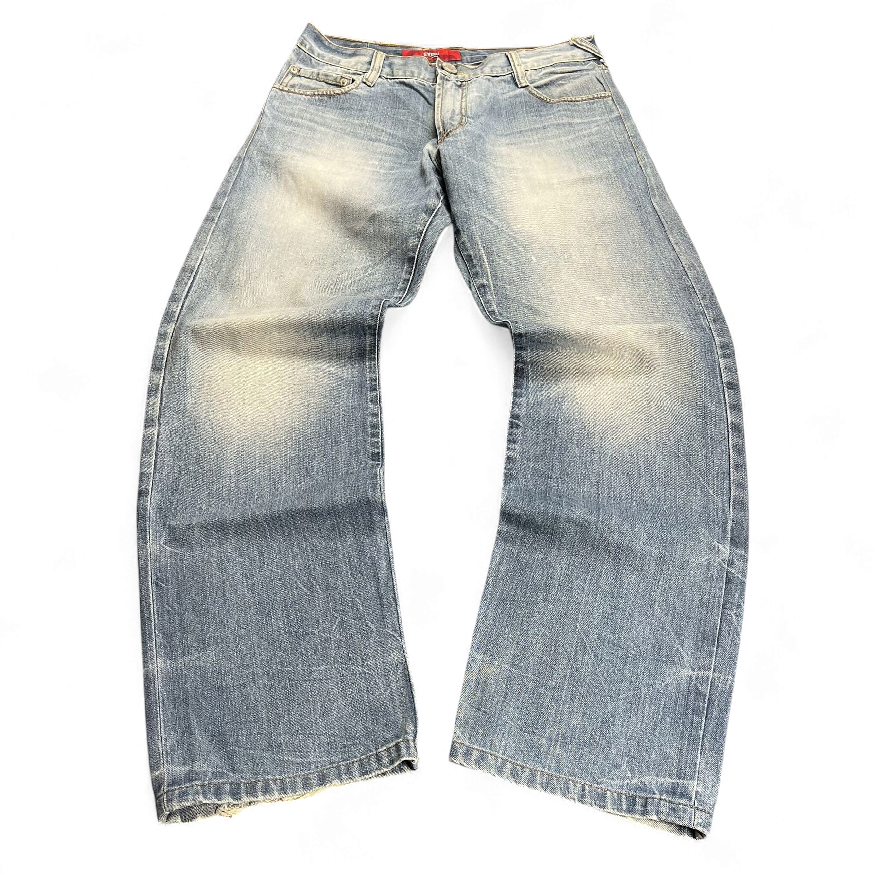 TWC Vintage Evisu Jeans mit geradem Schnitt in verwaschenem Hellblau und Vintage-Optik