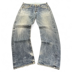 TWC Vintage Evisu Straight Jeans in verwaschenem Blau mit Vintage-Waschung und geradem Schnitt