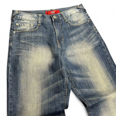 TWC Vintage Evisu Straight Jeans in verwaschenem Blau mit klassischem Schnitt und rotem Markenlabel
