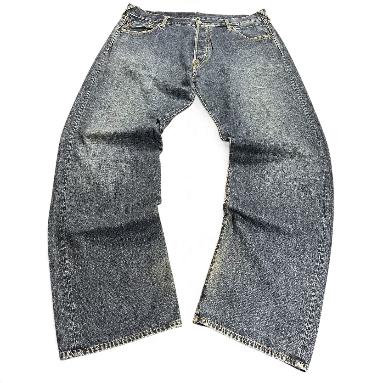 TWC Vintage Evisu Straight Jeans in verwaschenem Blau mit weitem Bein und klassischem Denim-Stil