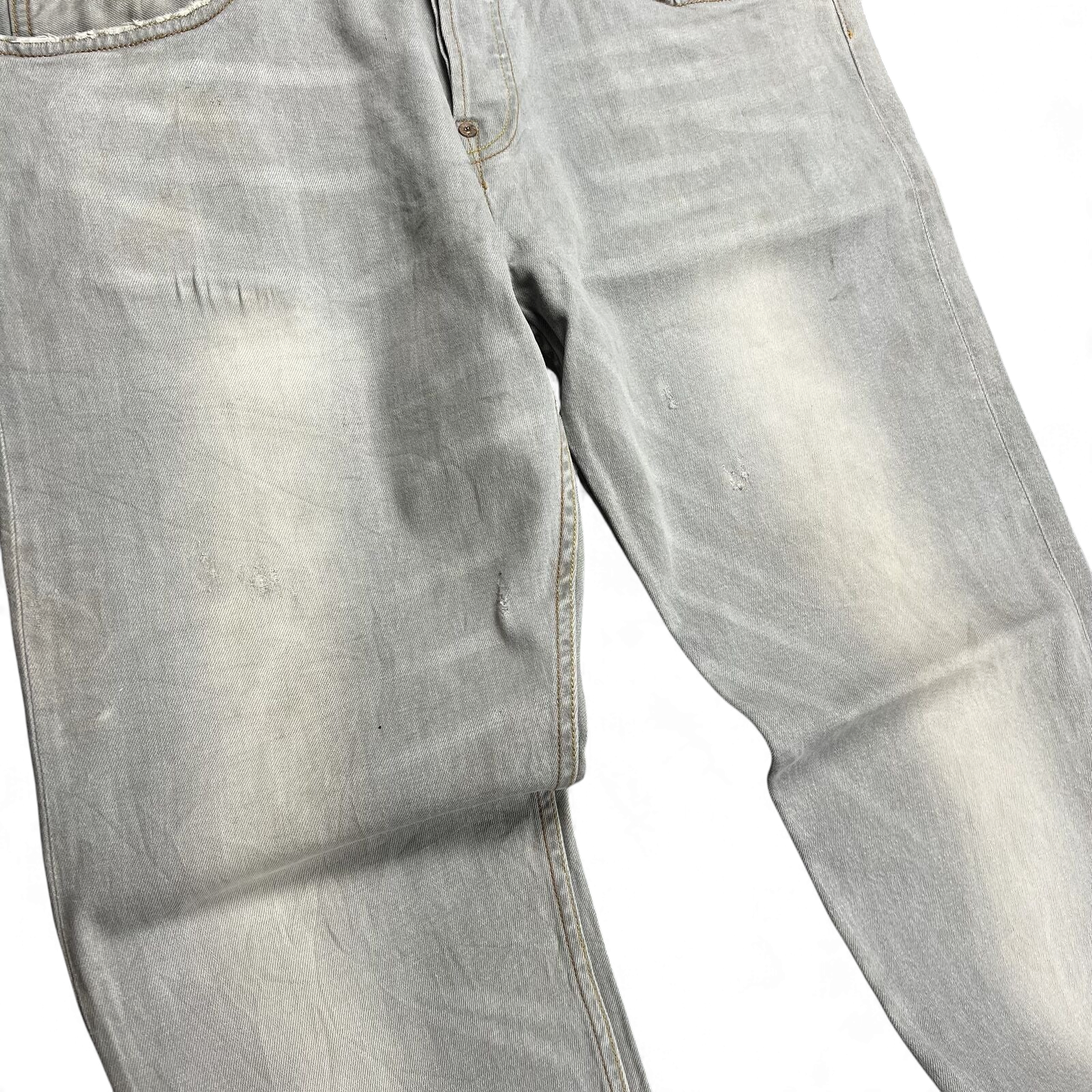 TWC Vintage Evisu Straight Jeans in verwaschenem Grau mit Vintage-Waschung und geradem Schnitt