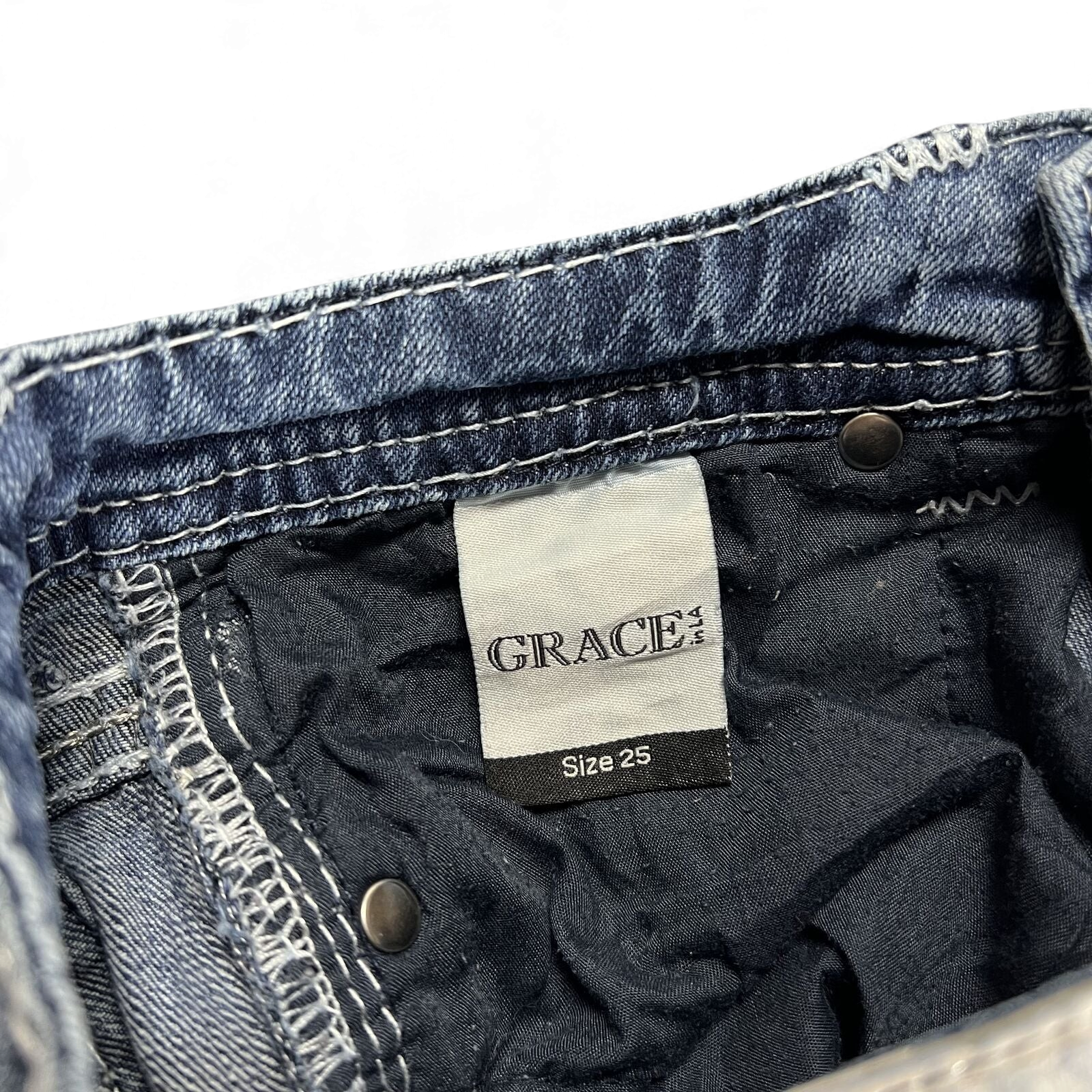 TWC Vintage Damen Y2K Bootcut Jeans mit Grace in LA Label und Kontrastnähten am Bund
