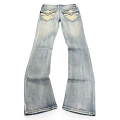 TWC Vintage Damen Y2K Bootcut Jeans in Hellblau mit aufwendigen Stickereien auf den Gesäßtaschen