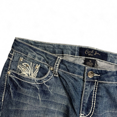 TWC Vintage Damen Y2K Bootcut Jeans in Blau mit bestickter Münztasche und Strasssteinen