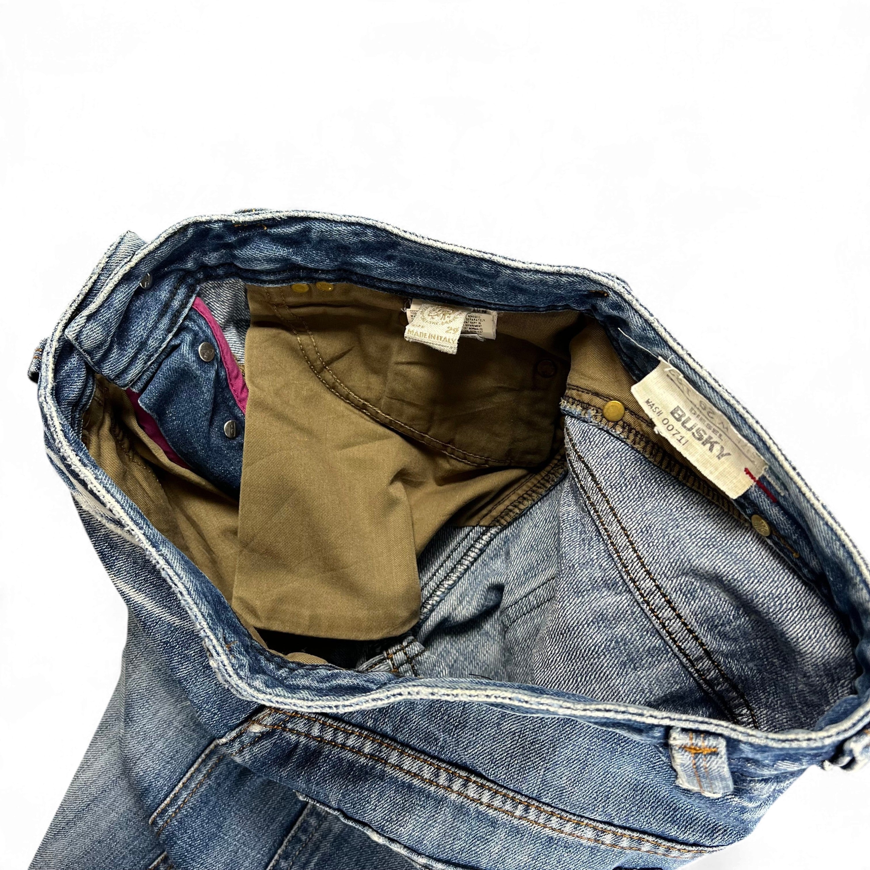 TWC Vintage Diesel Busky Straight Jeans mit blauer Waschung und olivgrünem Innenfutter