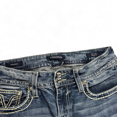 TWC Vintage Damen Y2K Vigoss Bootcut Jeans in Blau mit Ziernähten und Doppelknopfverschluss