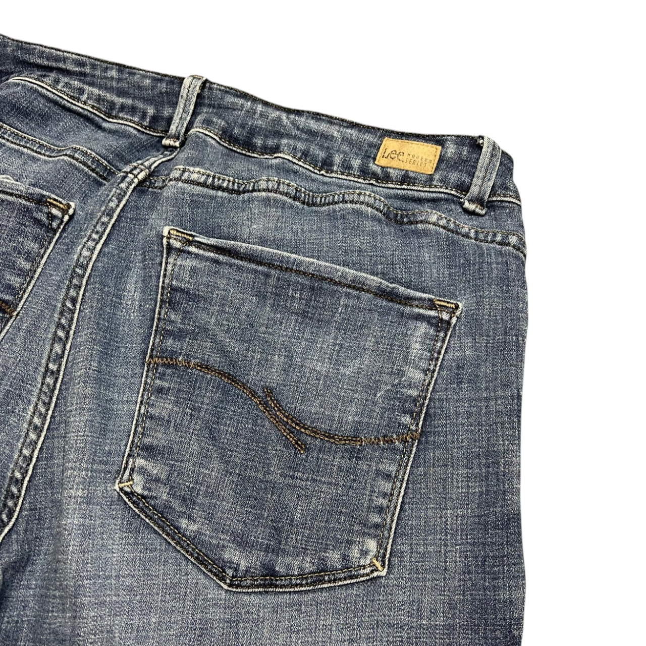 TWC Vintage Damen Lee Bootcut Jeans in verwaschenem Blau mit Gesäßtaschen und Leder-Patch