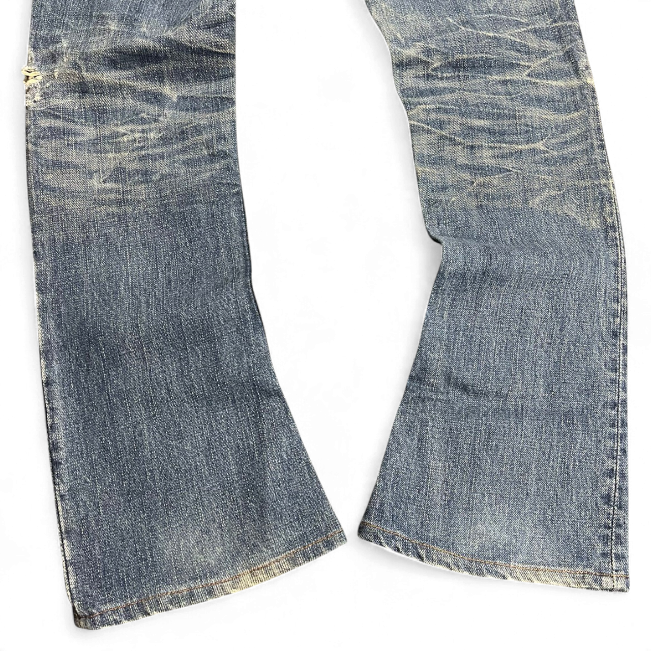 TWC Vintage Damen Evisu Jeans mit geradem Bein in verwaschenem Blau und Used-Optik
