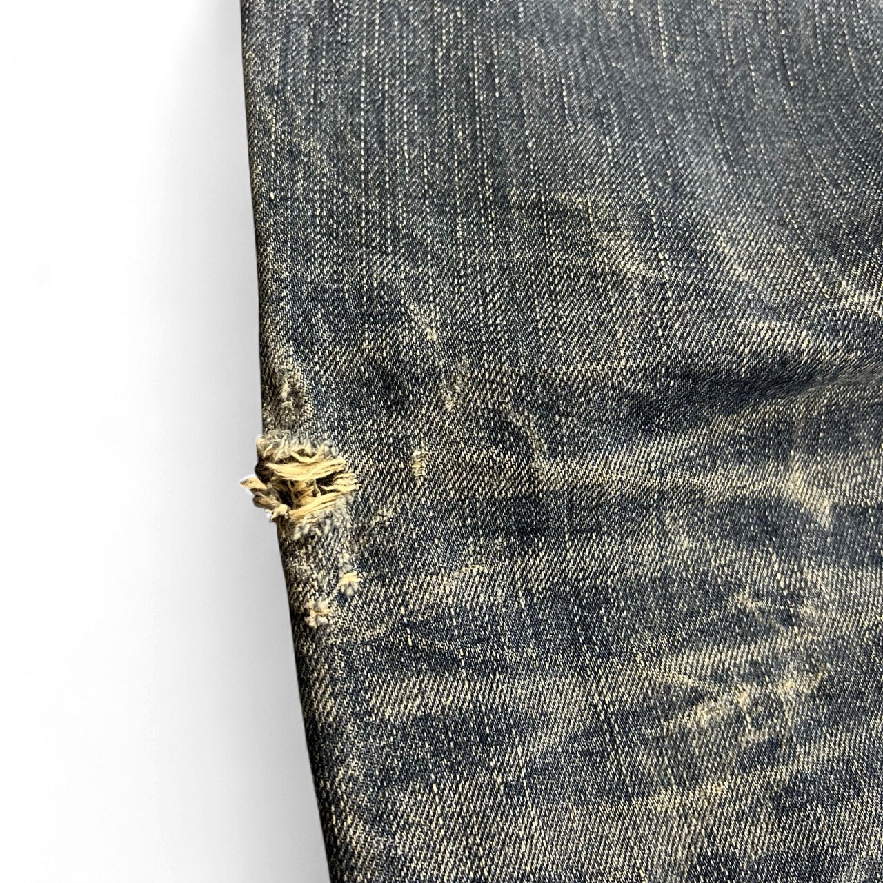 TWC Vintage Evisu Damen Jeans mit Abnutzungserscheinungen und Used-Look am blauen Denim Stoff