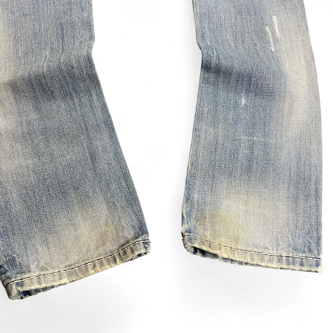 TWC Vintage Damen Evisu Jeans mit geradem Bein in verwaschenem Hellblau mit Vintage-Abnutzungsspuren