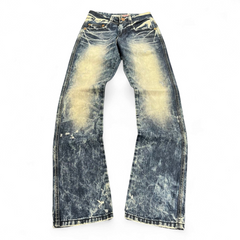 TWC Vintage women's straight leg jeans in distressed blue denim with faded wash and frayed hem details.