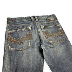 TWC Vintage Diesel Yarik Straight Jeans in blauem Denim mit auffälliger brauner Stickerei auf den Gesäßtaschen