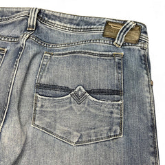 TWC Vintage Diesel Zaf Bootcut Jeans in verwaschenem Blau mit markanter Gesäßtaschen-Stickerei und Leder-Patch