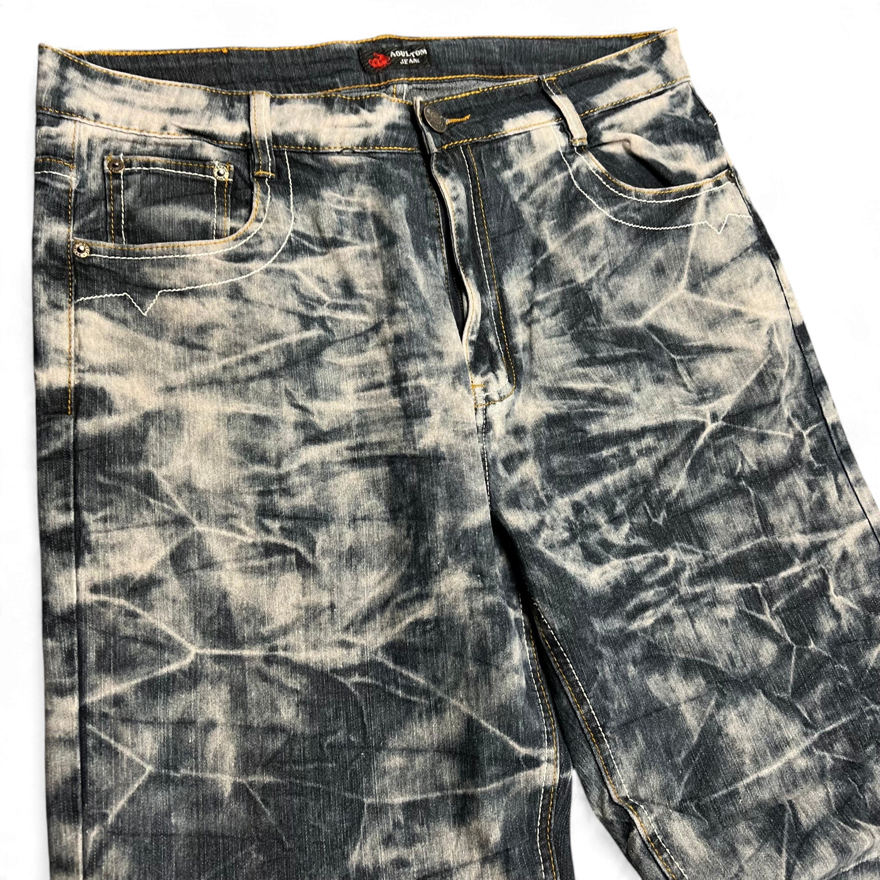 TWC Vintage japanische Jeans im Acid-Wash-Design aus dünnem, bequemem Denim mit markanten Kontrastnähten